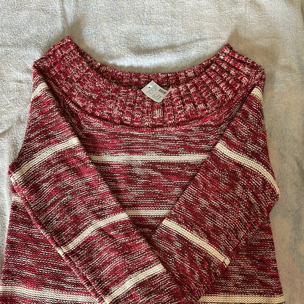 Maurices Red and White Crew Neck Sweater with Cozy Knit